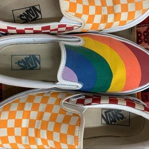 VANS 2-Pack! Slip on. Size 9.  Rainbow & multi-coloured check.